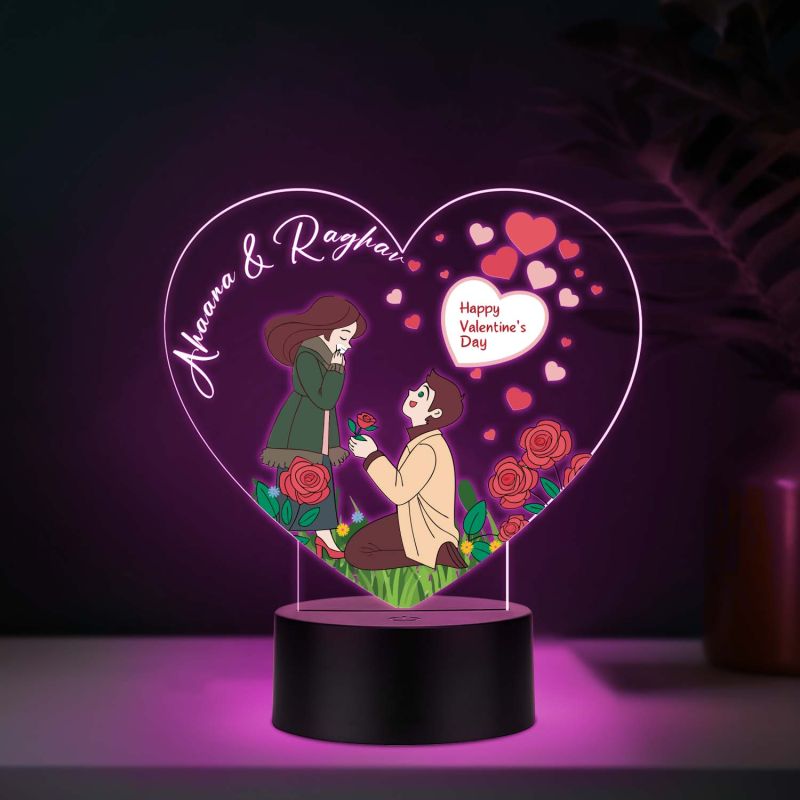 Personalized Happy Valentines Day Gift for Girlfriend Boyfriend Husband Wife Customized with Name Couple Name Led Lamp Gift for Couple Multicolored Light